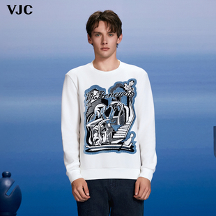 VJC/威杰思2025秋冬新款男装个性提花长袖针织卫衣B24DE1253