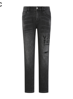 VJC/威杰思2025秋季新款男装潮流复古牛仔裤水洗磨白小脚长裤高街