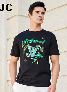 VJC/威杰思2025夏季新品男装时尚百搭烫钻短袖T恤休闲B24BA1035