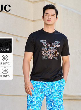 VJC/威杰思2025春季新款男装时尚休闲短袖T恤潮流烫钻B24BA1012