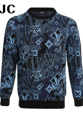 【100%绵羊毛】VJC/威杰思秋冬男士提花针织毛衣打底衫长袖圆领潮