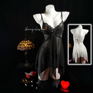 浪漫夜相会性感蕾丝网纱睡裙高级感约会派对露背绑带可解纯欲睡衣