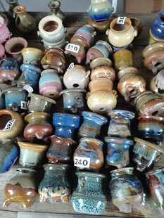 景德镇手工粗陶多肉盆手捏复古透气玉实用控型简约拇指花盆带脚小