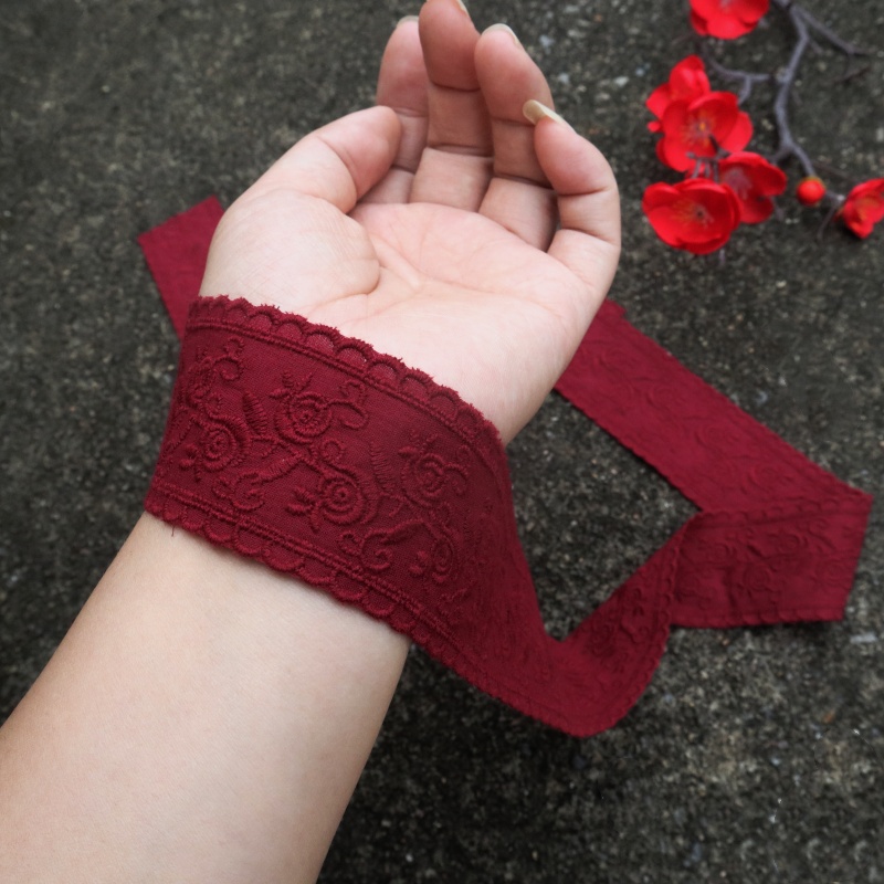 4.5厘米宽酒红色纯棉刺绣花边衣服裤子加长加宽辅料diy