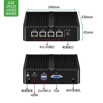 倍控J4125四核四线程G30迷你主机4网卡2.5GI211千兆网卡路由器电