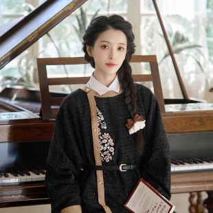 五弦檀音 秋冬保暖改良八分马面裙 清水溪汉初国风汉服圆领弓袋袖