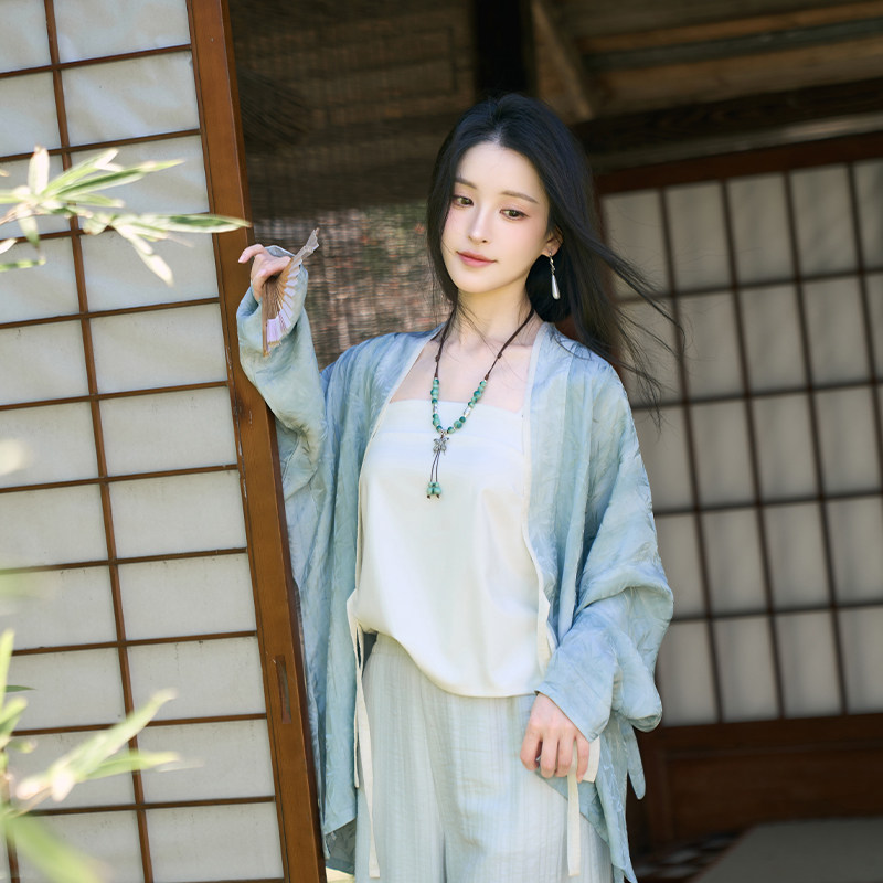 竹波烟月 清水溪汉初汉服飞机袖日常舒适提花百搭裤子刺绣薄款夏图片