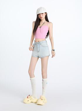 浅蓝色高腰牛仔短裤女夏季新款2025宽松显瘦百搭阔腿a字热裤子潮