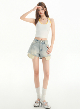 浅蓝色高腰牛仔短裤女夏季新品2025辣妹宽松显瘦休闲阔腿a字热裤