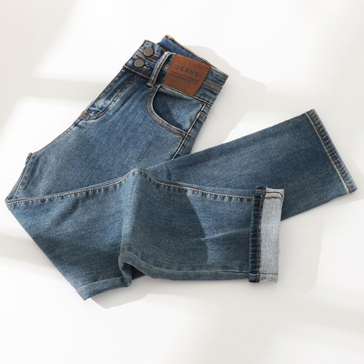 冬季加绒加厚牛仔小直筒裤女