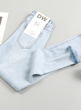 浅色九分牛仔裤女2025春夏新款高腰修身显瘦小个子八分铅笔小脚裤