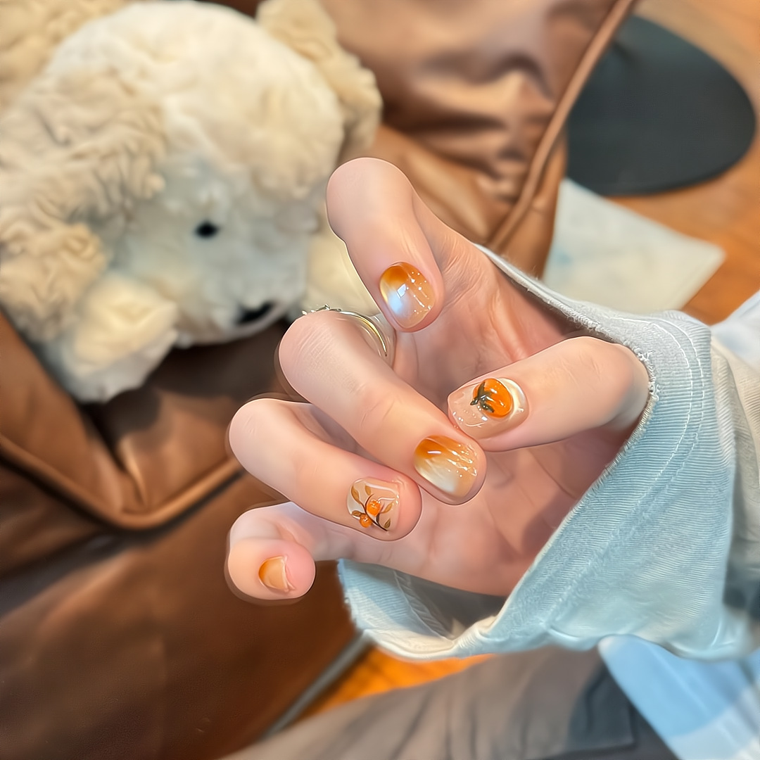 冰透法式甜美柿柿如意珠穿戴甲