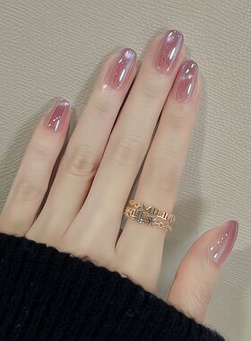 紫色穿戴甲猫眼美甲高级感短款极光电镀渐变小众显白玻璃珠爆闪