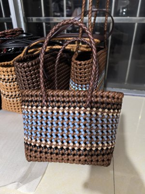 成品手工藤条新款编织包百搭慵懒沙滩包设计感菜篮子手提包咖蓝色