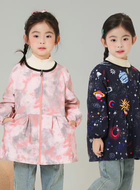 儿童防水罩衣防脏四季拉链洋气幼儿园画画写字小学生校服女孩罩衫