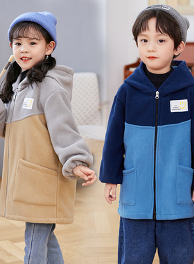 儿童罩衣秋冬加厚摇粒绒拉链防脏围兜幼儿园时尚男女宝宝吃饭护衣