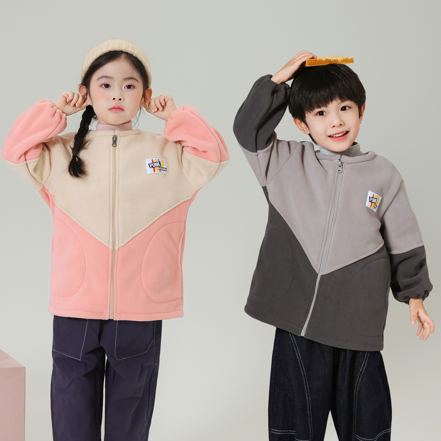 秋冬儿童摇粒绒长袖拉链羽绒服