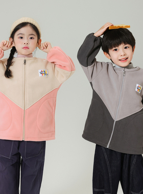 秋冬儿童摇粒绒罩衣长袖拉链羽绒服护衣棉袄外套洋气男女宝宝罩衫