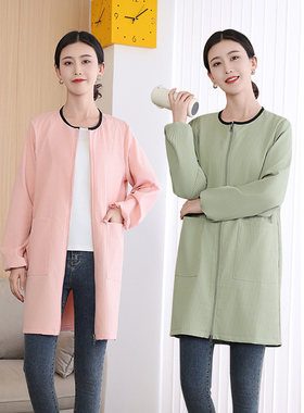 韩版罩衣长袖围兜家政清洁上班厨房透气防水拉链女外穿工作服时尚