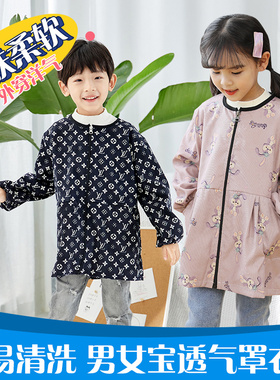 儿童灯芯绒薄款罩衣秋冬画画防脏韩版美术吃饭羽绒服男女宝宝护衣