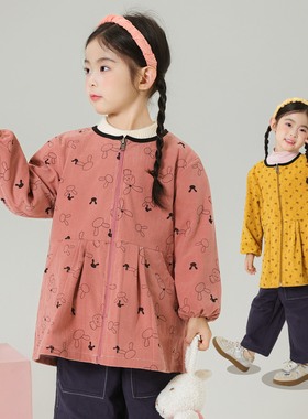 女宝宝灯芯绒罩衣秋冬薄款外穿洋气防脏公主新款女孩正穿围兜罩衫