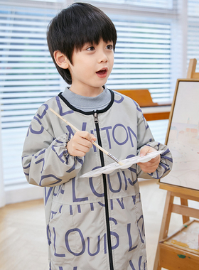 男童防水罩衣长袖拉链画画中大童吃饭防脏围裙小孩羽宝宝绒服罩衫