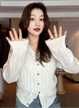 大码女装翻领长袖针织开衫冬季胖mm显瘦内搭打底叠穿chic韩系上衣