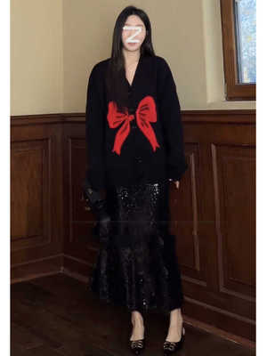 蝴蝶结加厚毛衣外套亮片鱼尾裙