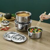 不锈钢料理锅带盖调料锅印度锅泰式 锅东南亚厨房套锅五件套锅具