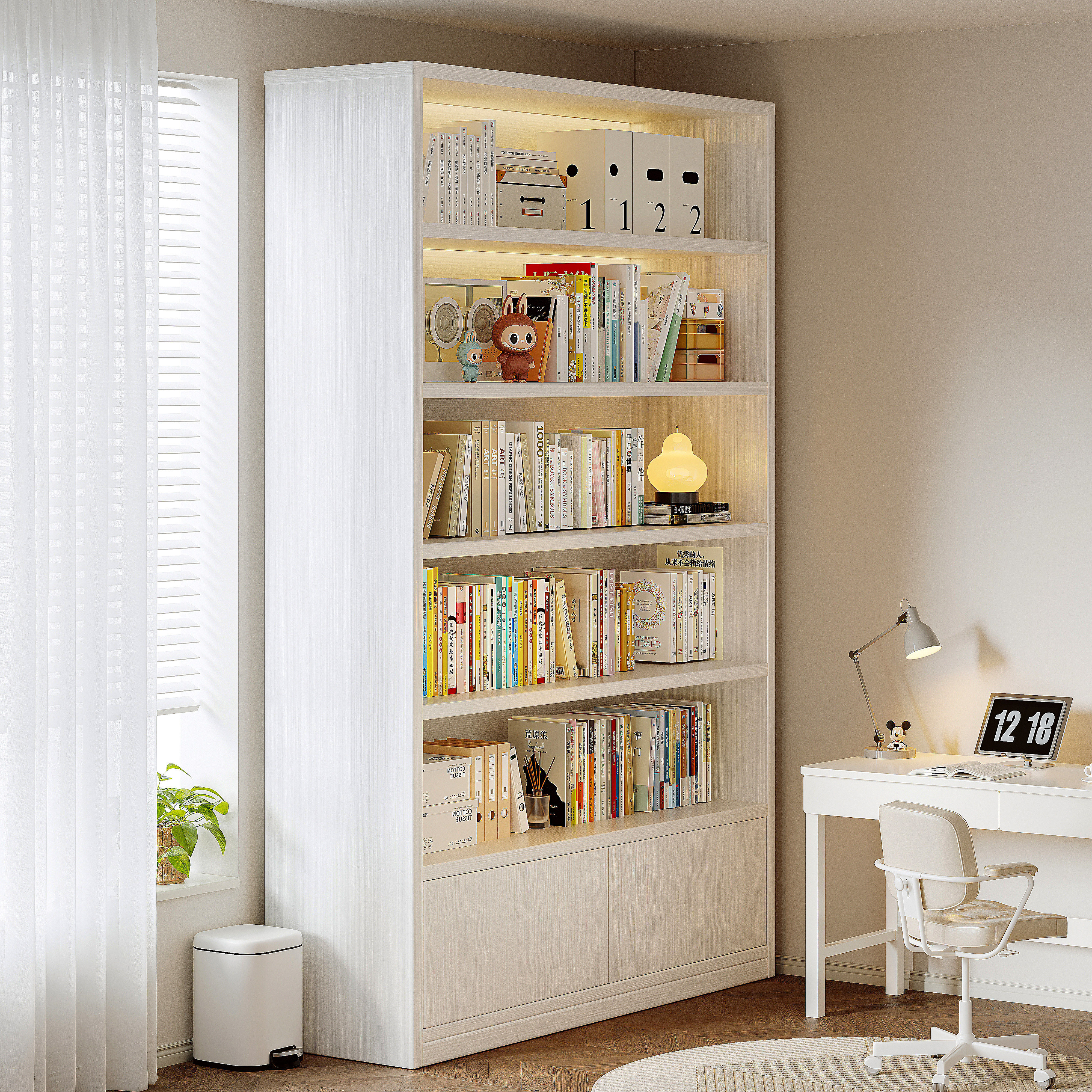 实木书架落地置物架一体靠墙储物柜子学生家用图书馆儿童整墙书柜