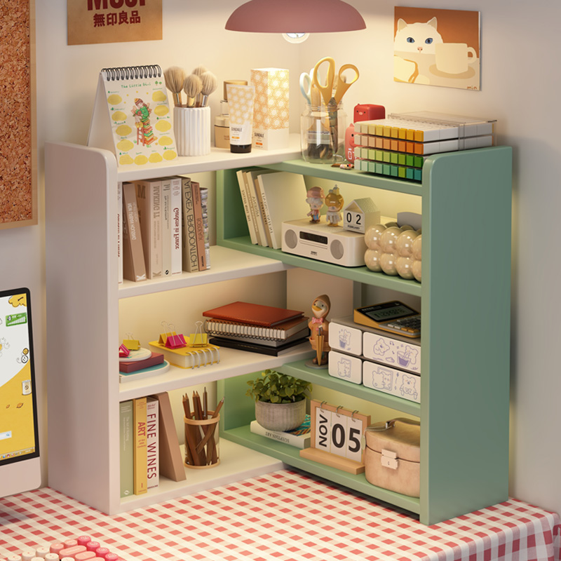 桌面书架置物架简易家用伸缩收纳架子办公客厅桌边多层转角小书柜