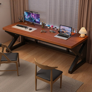 实木电脑桌台式可放主机卧室书桌双人电竞桌子工作台办公桌椅套装
