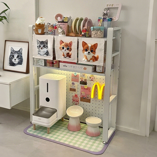 猫咪食堂洞洞板置物架下空式铁艺储物架宠物用品零食猫砂盆收纳架