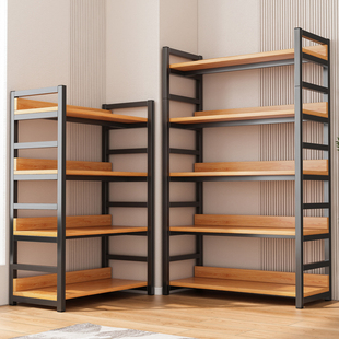 架子置物架落地家用多层收纳架货架钢木书架客厅展示架杂物储物架