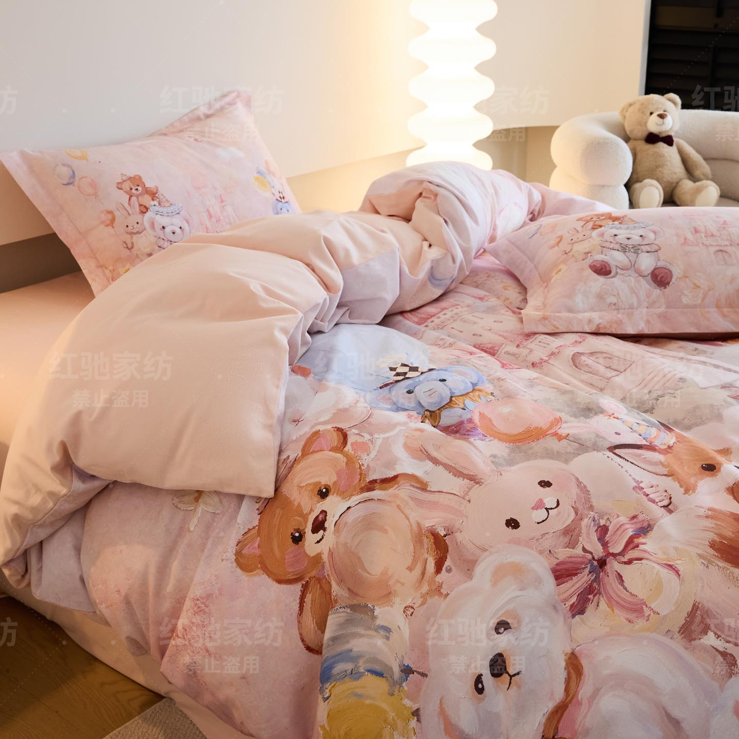 A类60支新疆长绒棉全棉磨毛卡通四件套纯棉被套四件套加单四件套
