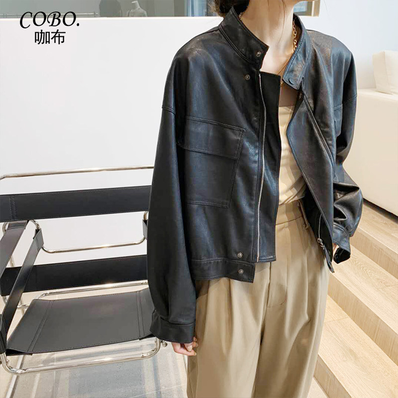 韩版时髦皮衣女休闲廓形机车棒球服雅痞风短款PU外套皮夹克欧洲站