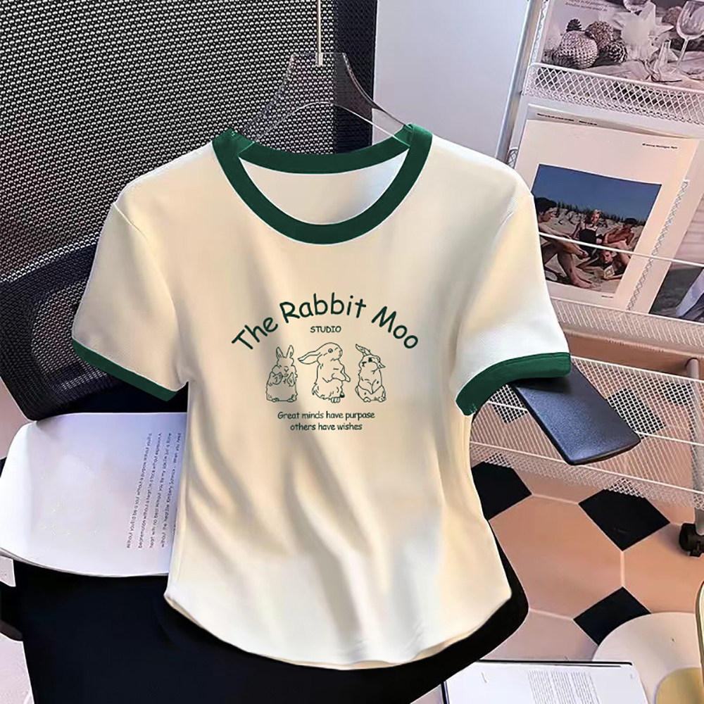 2026新款网红爆款纯棉短袖T恤女夏季设计感修身短款潮牌撞色上衣图片