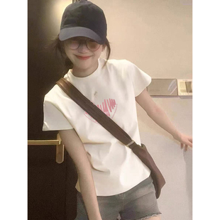 2025新款 宽松纯棉内搭打底上衣ins潮 纯色正肩圆领t恤女夏季 短袖