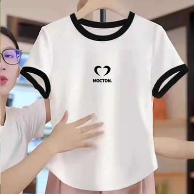 正肩短袖t恤女2025新款夏季韩系chic别致漂亮洋气设计感小众上衣