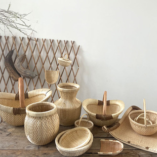 藤编柳编老式收纳物件笸箩簸箕箢子箩筐民宿装饰店铺陈列影视道具