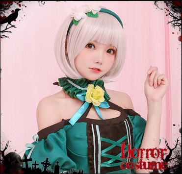 高温丝绿色女仆装萌系动漫公主裙