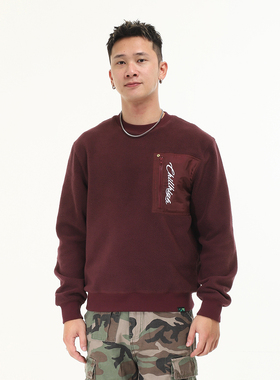 ChillHigh 秋冬简约休闲摇粒绒拼贴口袋刺绣保暖圆领Cleanfit卫衣