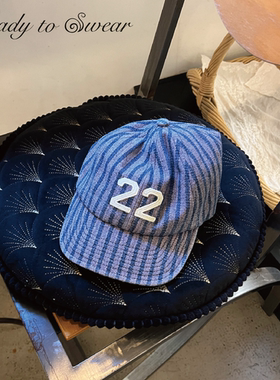 READY TO SWEAR 原创牛仔定染条纹纯棉撞色棒球帆布可调节鸭舌帽