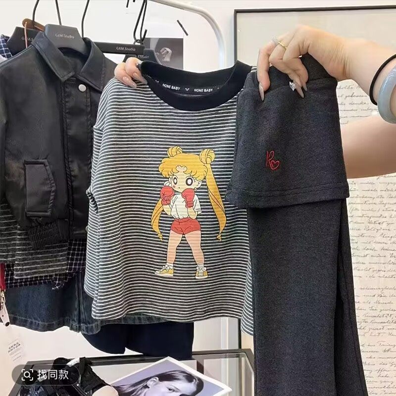 童装女美少女战士长袖T恤套装2025女宝宝春秋洋气两件套秋款衣服