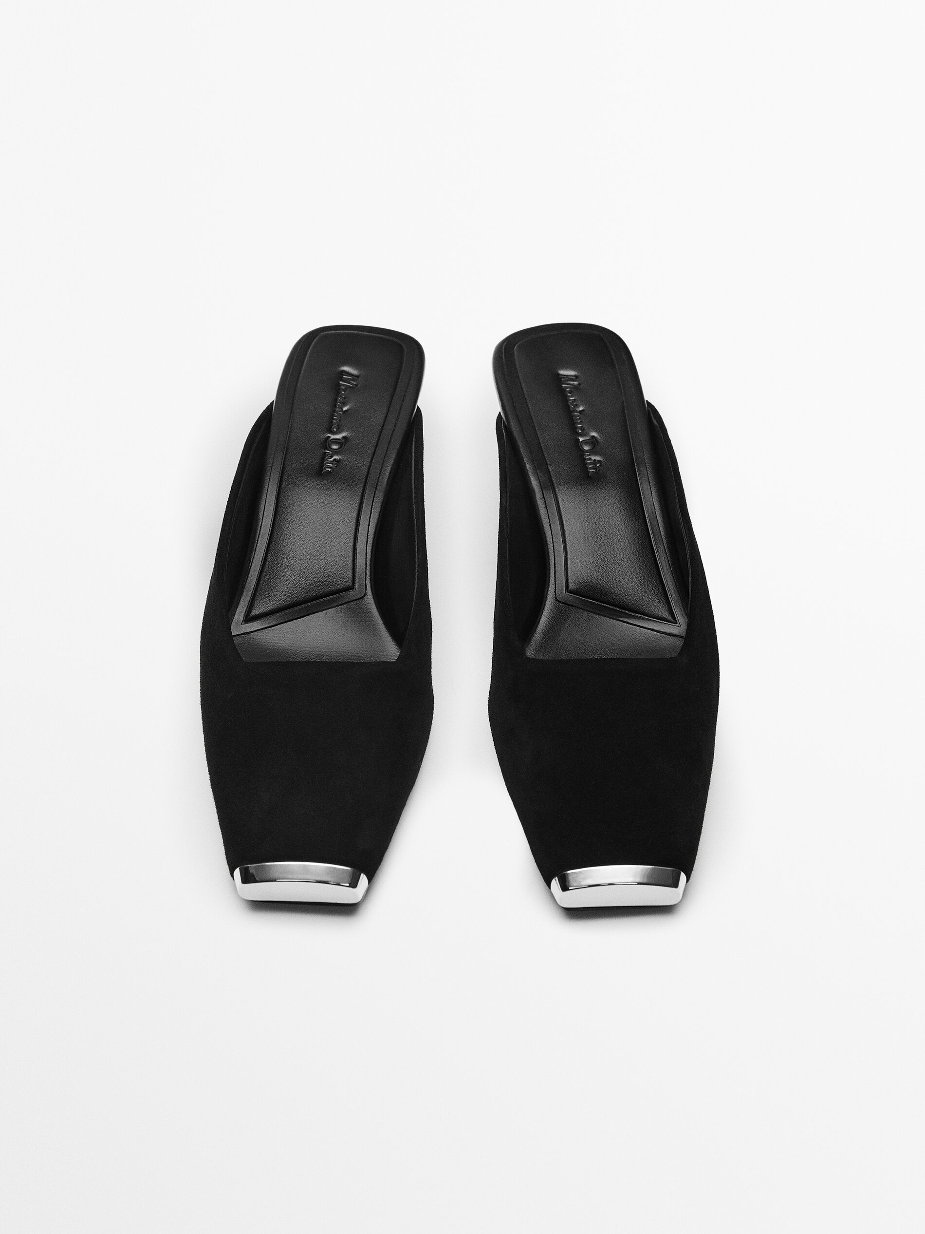 massimo dutti女鞋 春季新款真皮羊反绒羊猄金属方头鞋细跟纯色鞋