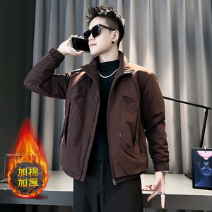 社会小伙秋冬加棉男时尚夹克男外套J268-P108控148黑色,女式黑色长马甲如何搭配图片