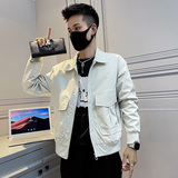 2023春装新款社会小伙修身夹克男外套J64-P98控138米白色，男装夹克，电商D313