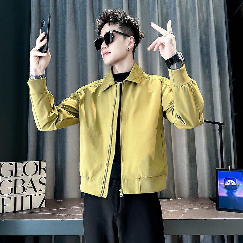 社会小伙春装新款男时尚夹克男外套J280-P98控145荧光色，男装夹克，电商D313