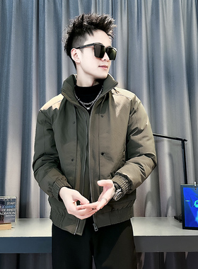 小伙 2025冬装加厚设计男士皮棉衣外套  F124-P138 控178 军绿色