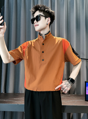 小伙 2026夏装新款男设计条纹短袖衬衫 CC289-P58 控85  桔色